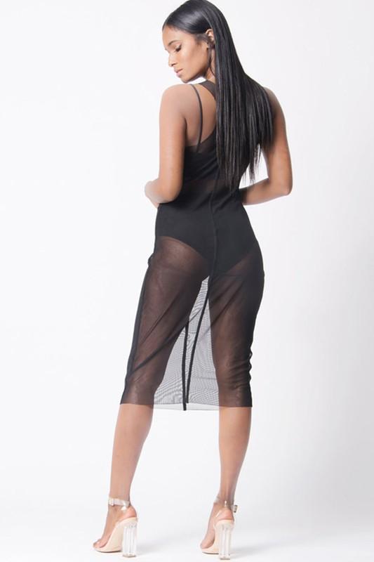 Racer Back Mesh Midi Dress - YuppyCollections