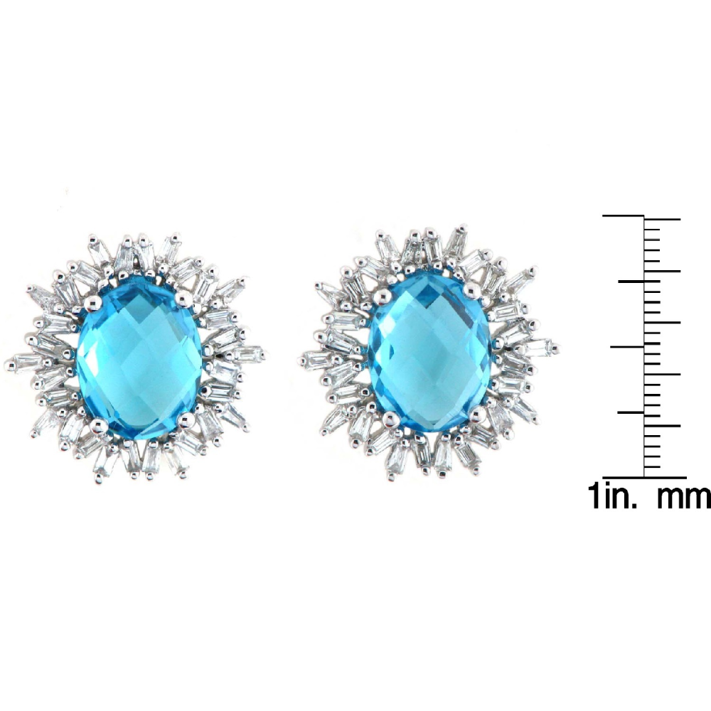 18k White Gold 0.54ct TDW Baguette Cut Diamond and 4.54ct TGW Blue Topaz Gemstone Stud Earrings (G-H,I1-I2) - YuppyCollections