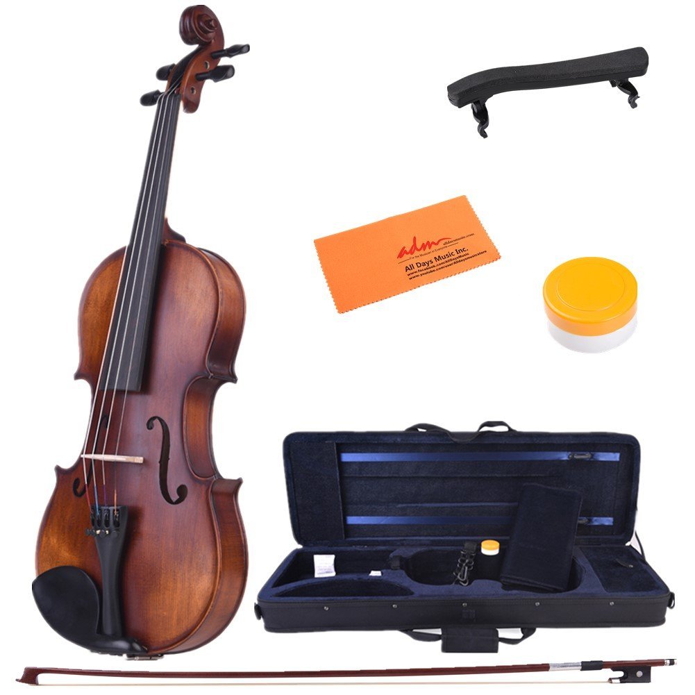 ADM 1/2 Half Size Intermediate Solid Wood Acoustic Violin Outfit, Beginner Kit with Violin Hard Case, Professional Violin for Advanced Student, Brown - YuppyCollections