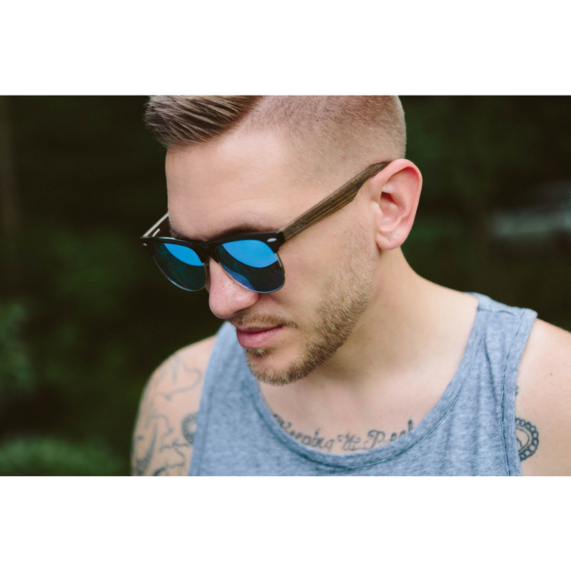 Mens & Women's Vintage Hybrid Dark Walnut Sunglasses - Blue Polarized Lenses - YuppyCollections