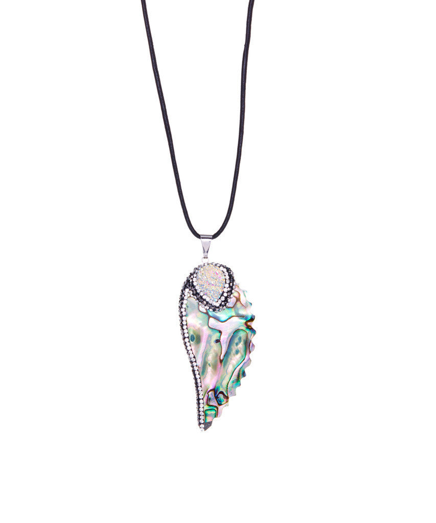 Angel Wing Shell Pendant on Leather Necklace - YuppyCollections