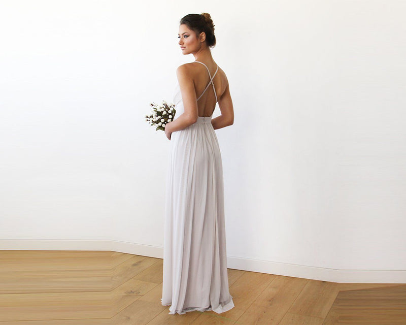 Chiffon Maxi wrap with thin straps - Ivory maxi dress with adjustable straps 1170 - YuppyCollections