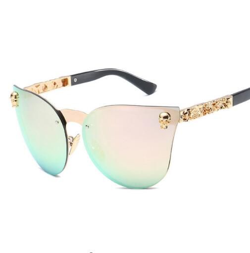 Skull Metal Frame Cat Eye Sunglasses Oversize For Women - YuppyCollections