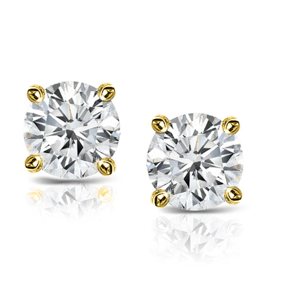 14k Yellow Gold 2ct TDW Diamond 4-prong Certified Stud Earrings (H-I, I2) - YuppyCollections