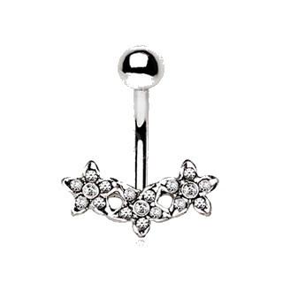 316L Stainless Steel Dainty Triple Flower Navel Ring - YuppyCollections