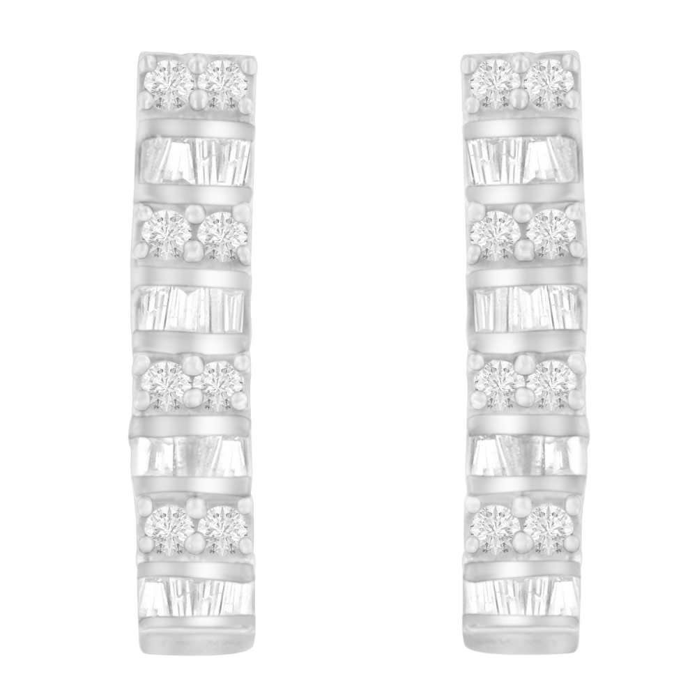 14K White Gold 1.3 ct. TDW Round And Baguette-cut Diamonds Earrings (H-I,SI2-I1) - YuppyCollections