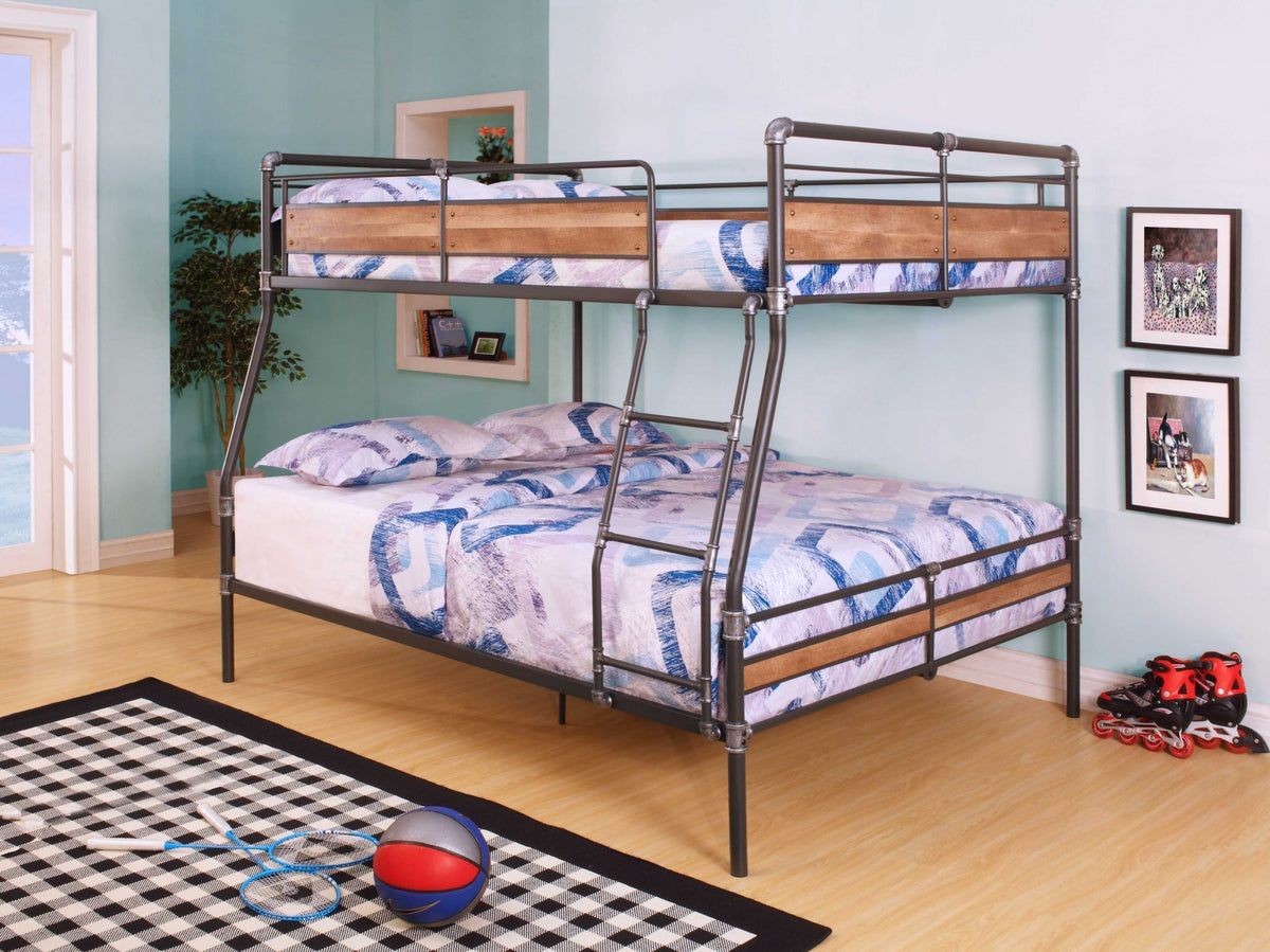 83" X 65" X 68" Sandy Black  Dark Bronze HandBrushed Full Xl Over Queen Bunk Bed