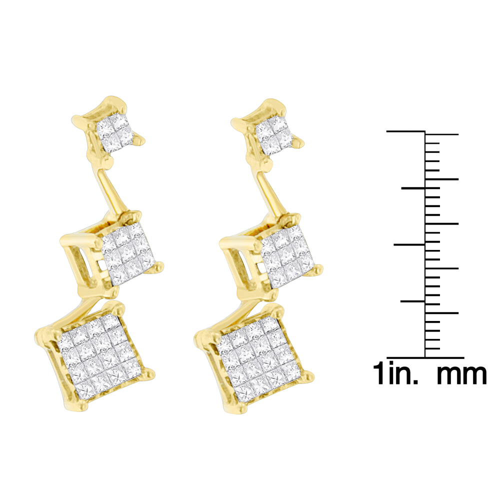 14K Yellow Gold 1ct. TDW Princess-cut Diamond Earrings (H-I,SI1-SI2) - YuppyCollections