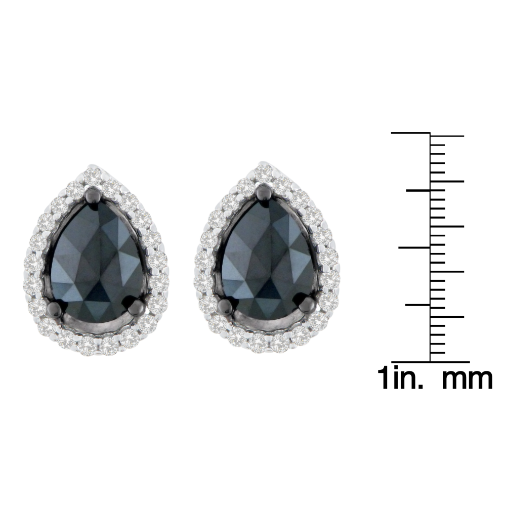 14K White Gold 2 1/4 CTTW Round and Pear-Cut Treated Black Diamond Stud Earrings (H-I, I2-I3) - YuppyCollections