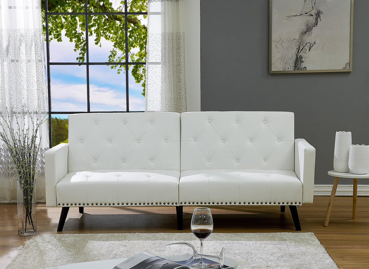 Naomi Home Convertible Tufted Futon Sofa-Color:White,Fabric:Faux LeatherNaomi Home Convertible Tufted Futon Sofa-Color:White,Fabric:Faux Leather - YuppyCollections