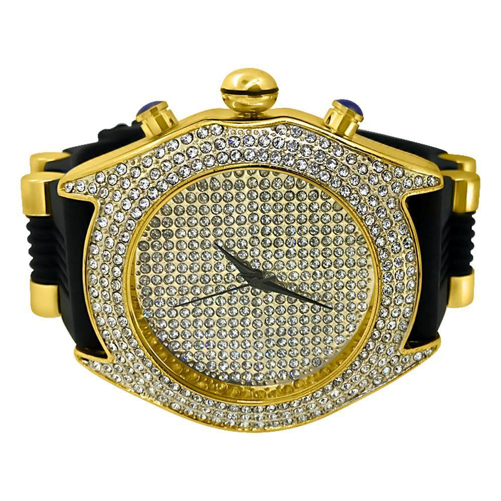 Full Dial and Triple Bezel Icey Watch Rubber Band Gold - YuppyCollections