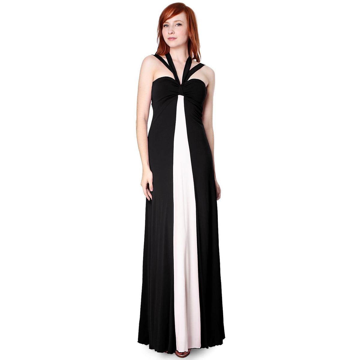 Evanese Women's Elegant Cross Tie Halter Long Formal Party Dress with Contrast - YuppyCollections