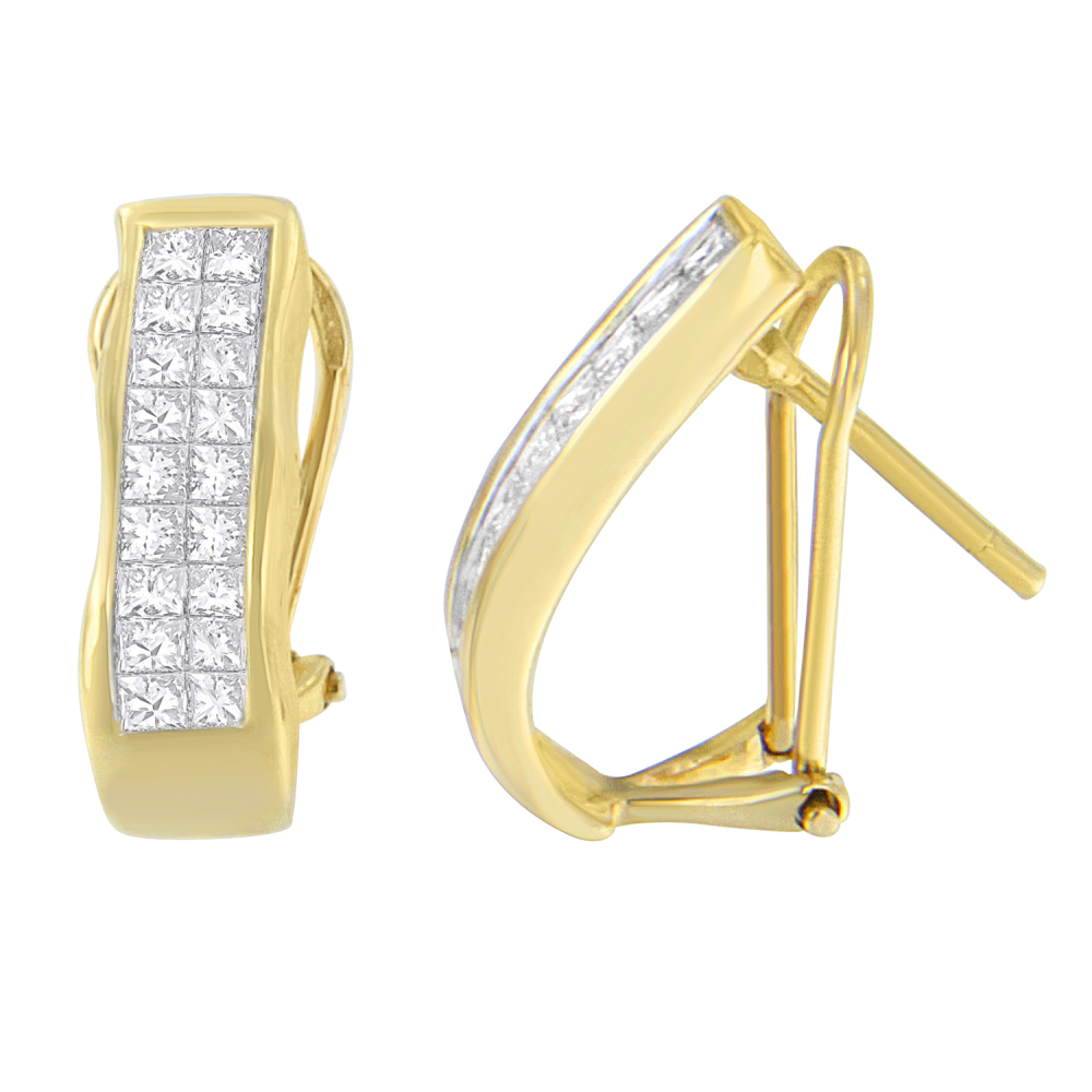 14K Yellow Gold 1ct. TDW Princess-cut Diamond Earrings,(G-H, VS1-VS2) - YuppyCollections