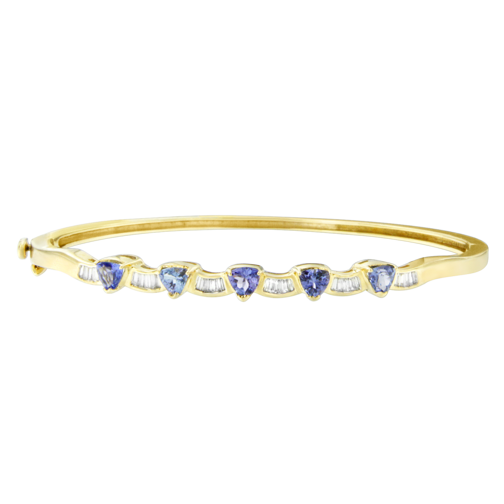 14K Yellow Gold 2ct. TDW Baguette-cut Diamond and Tanzanite Bangle (H-I, VS2-SI1) - YuppyCollections