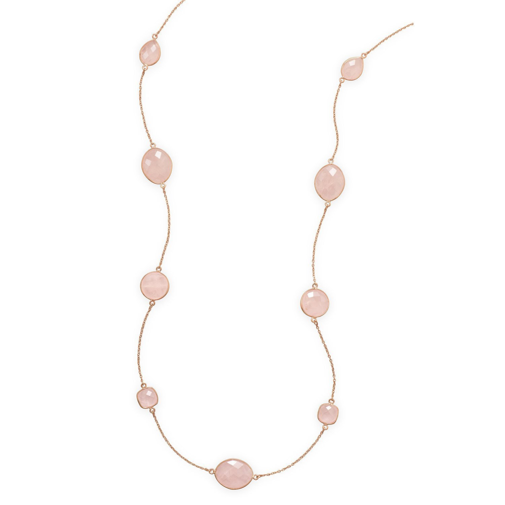 24" 14 Karat Rose Gold Plated Rose Quartz Necklace - YuppyCollections