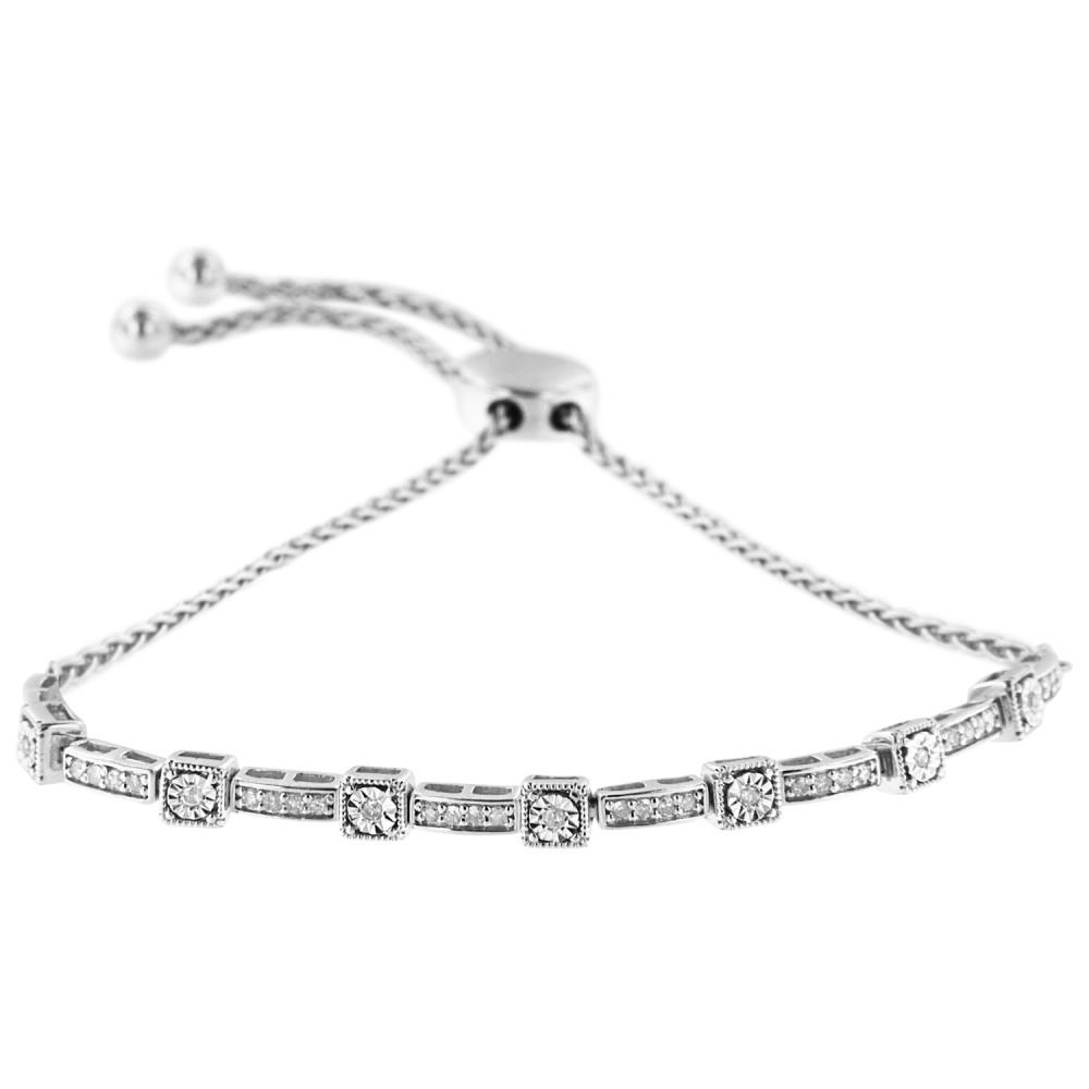 Sterling Silver 0.25ct TDW Diamond Bar Bolo Bracelet(H-I,I2-I3) - YuppyCollections