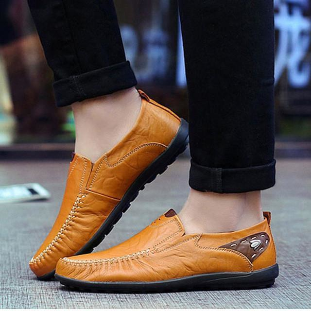 Mens Casual Leather Loafers with Rubber Anti Slippery Surface - YuppyCollections