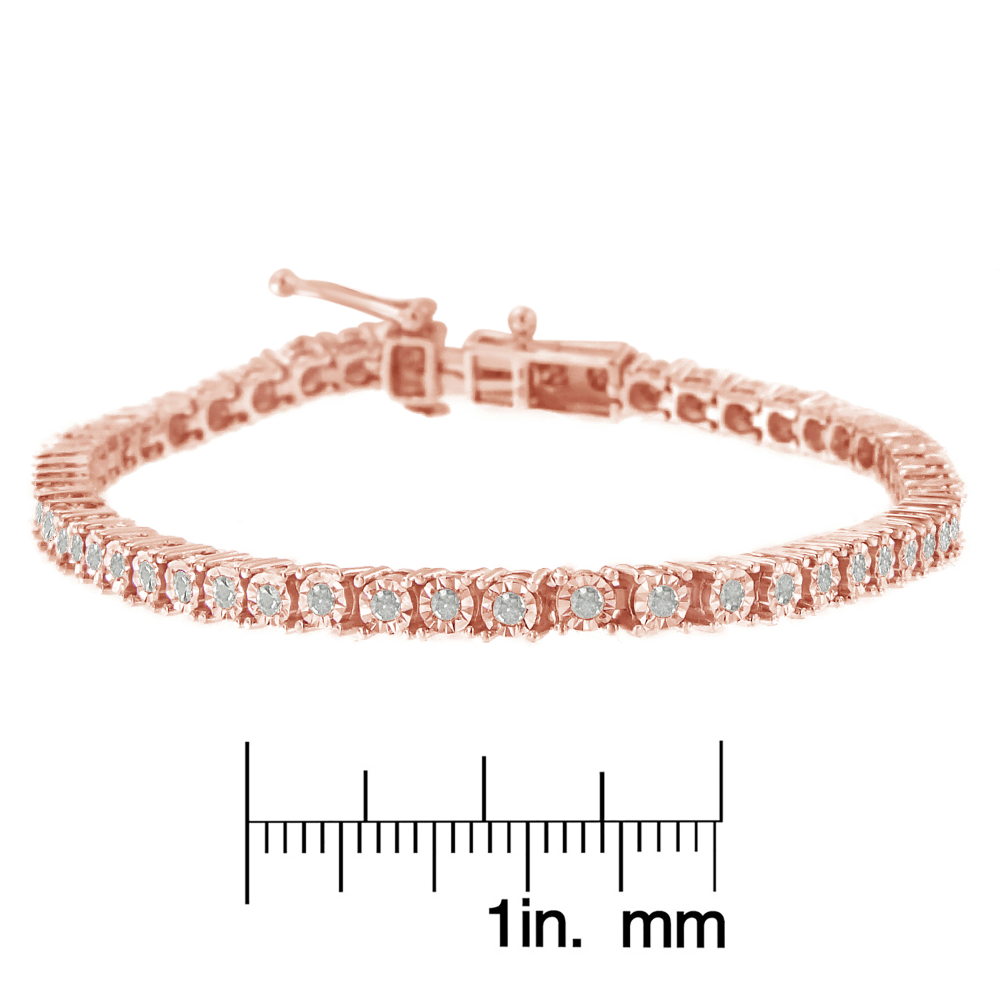 Rose Plated Sterling Silver 1ct. TDW Rose-cut Diamond Tennis Bracelet (I-J, I3-Promo) - YuppyCollections