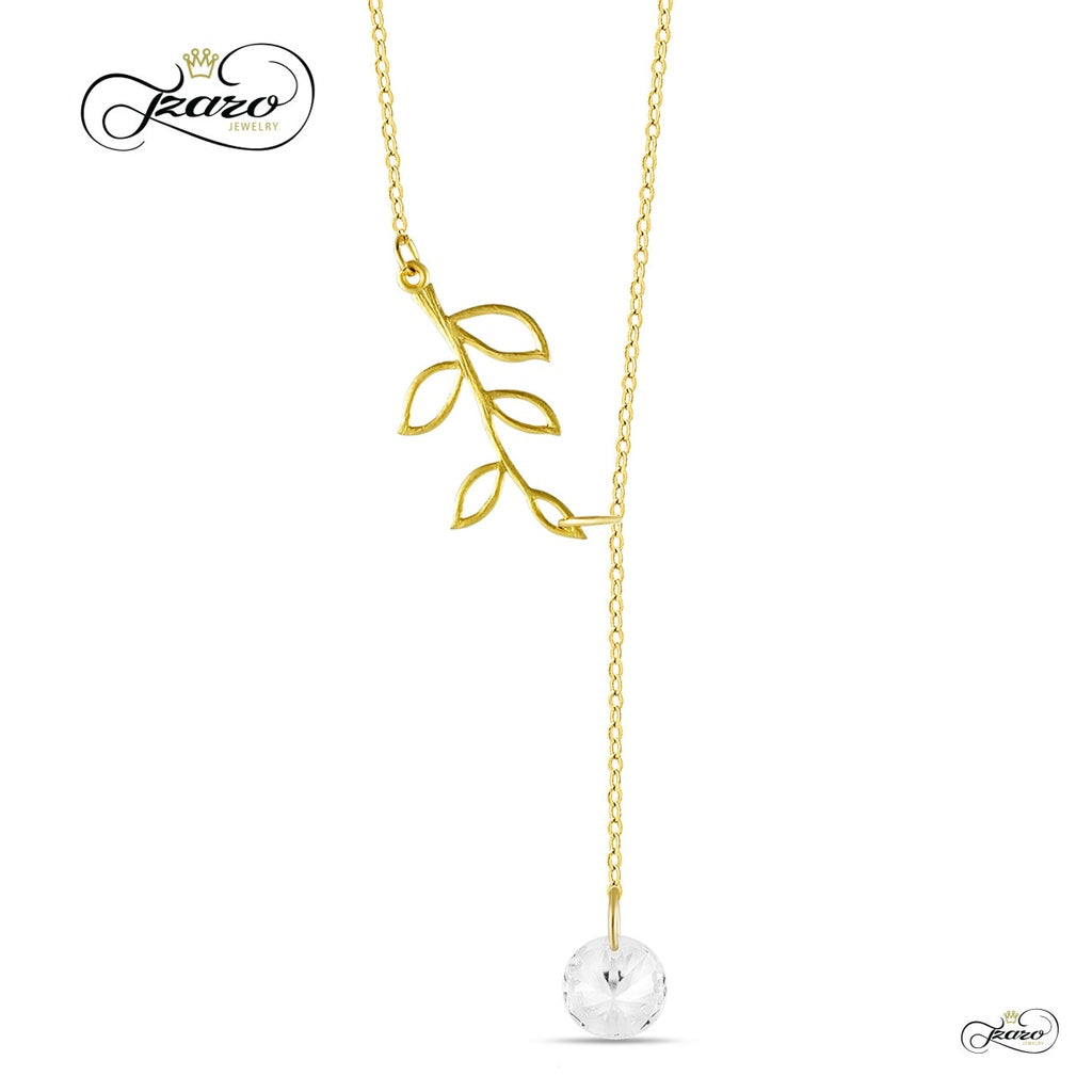 Tree Branch Lariat Necklace, 925 Sterling Silver, 14K Gold Plated Twig Pendant - YuppyCollections