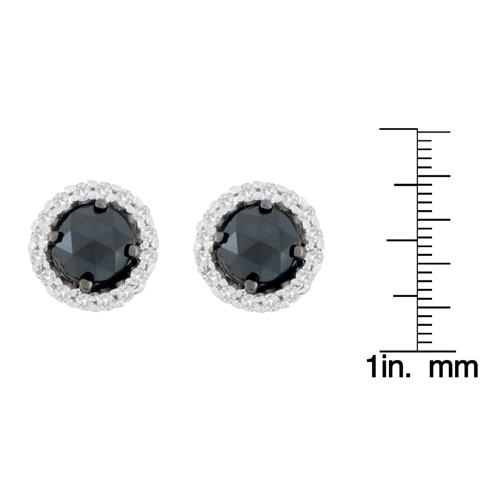 14K White Gold 3/4 CTTW Round and Rose-Cut Treated Black Diamond Stud Earrings (H-I, I2-I3) - YuppyCollections