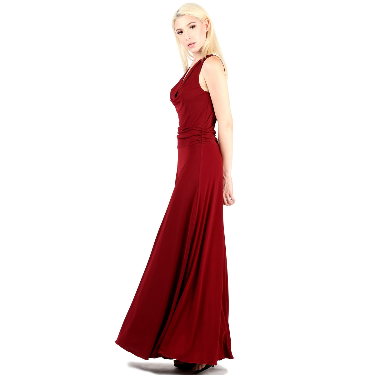 Evanese Women's Classic Elegant Cowlneck Sexy Long Gown Sleeveless Dress - YuppyCollections