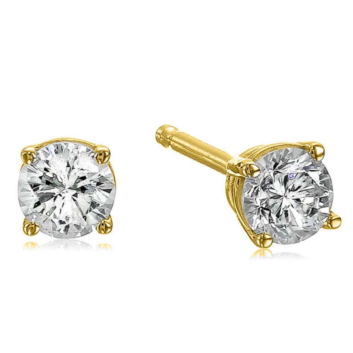 14k Yellow Gold 2ct TDW Diamond 4-prong Certified Stud Earrings (H-I, I2) - YuppyCollections