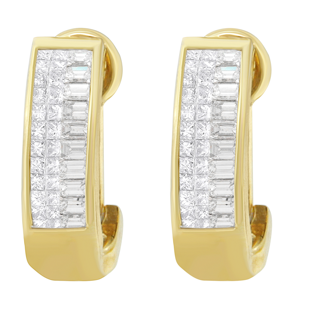 14K Yellow Gold 1ct. TDW Baguette and Princess-cut Diamond Earrings(H-I,VS1-VS2) - YuppyCollections