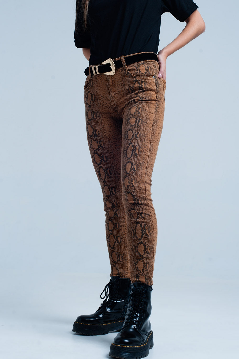 Orange Skinny Pants in Snake Print - YuppyCollections