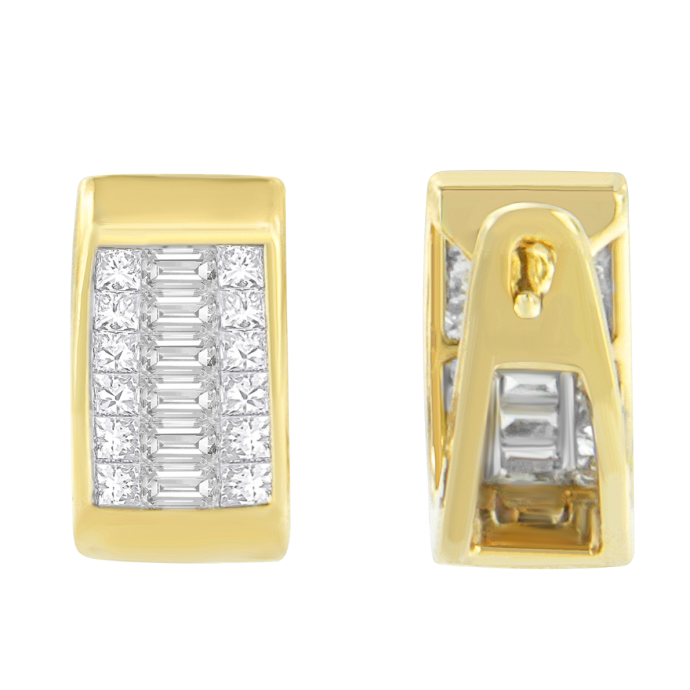 14K Yellow Gold 1ct. TDW Baguette and Princess-cut Diamonds Earrings (H-I,VS1-VS2) - YuppyCollections