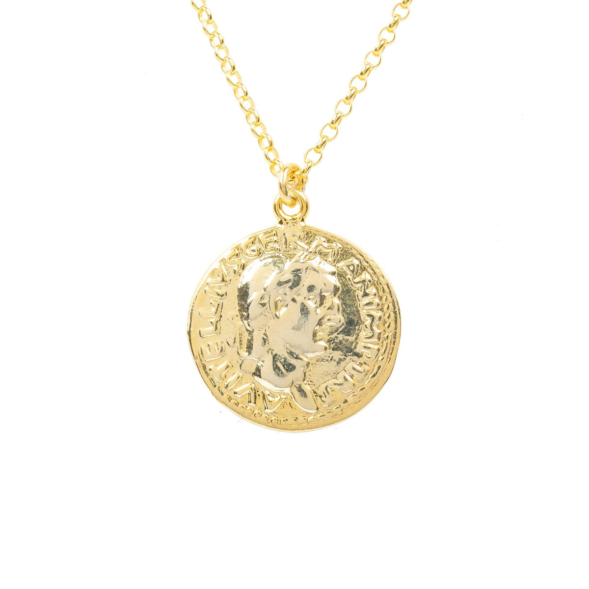 Matte Roman Coin Pendant Necklace Gold - YuppyCollections