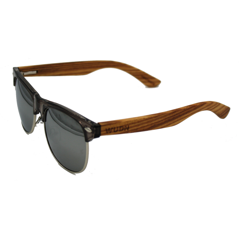 Mens & Women's Clear Grey Framed- Zebra Wood  Sunglasses - Mirror  Lenses - YuppyCollections