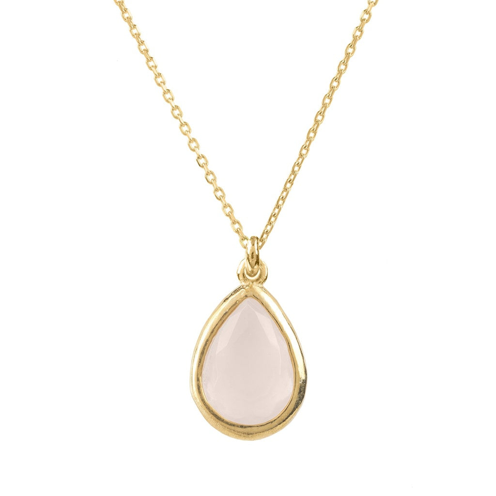 Pisa Mini Teardrop Necklace Gold Rose Quartz - YuppyCollections