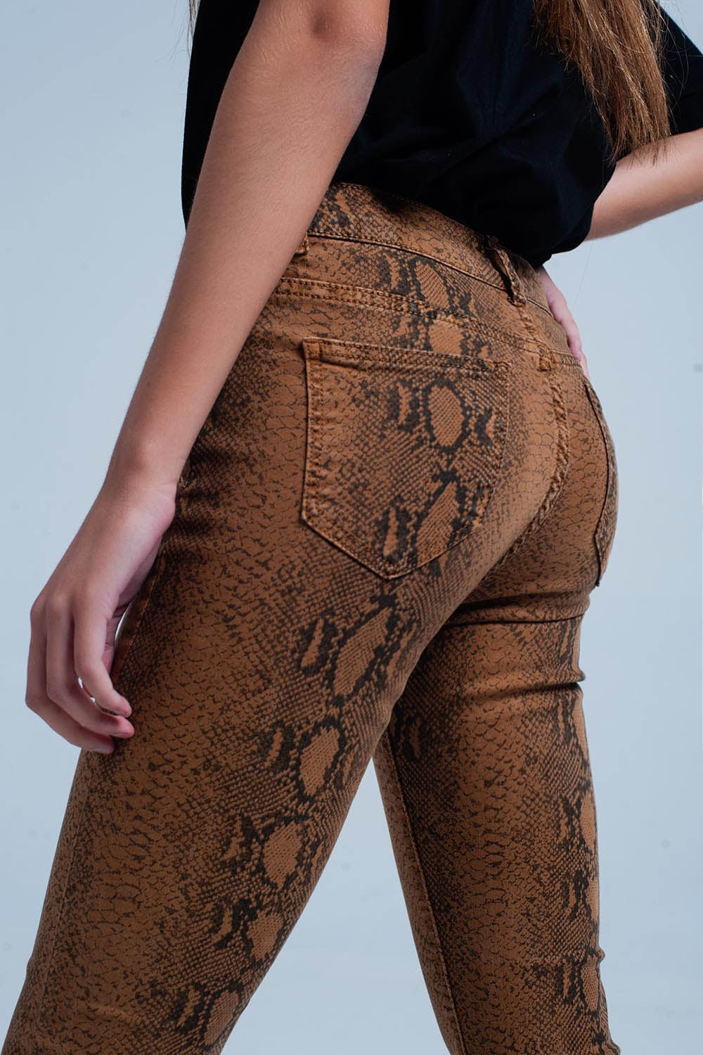 Orange Skinny Pants in Snake Print - YuppyCollections