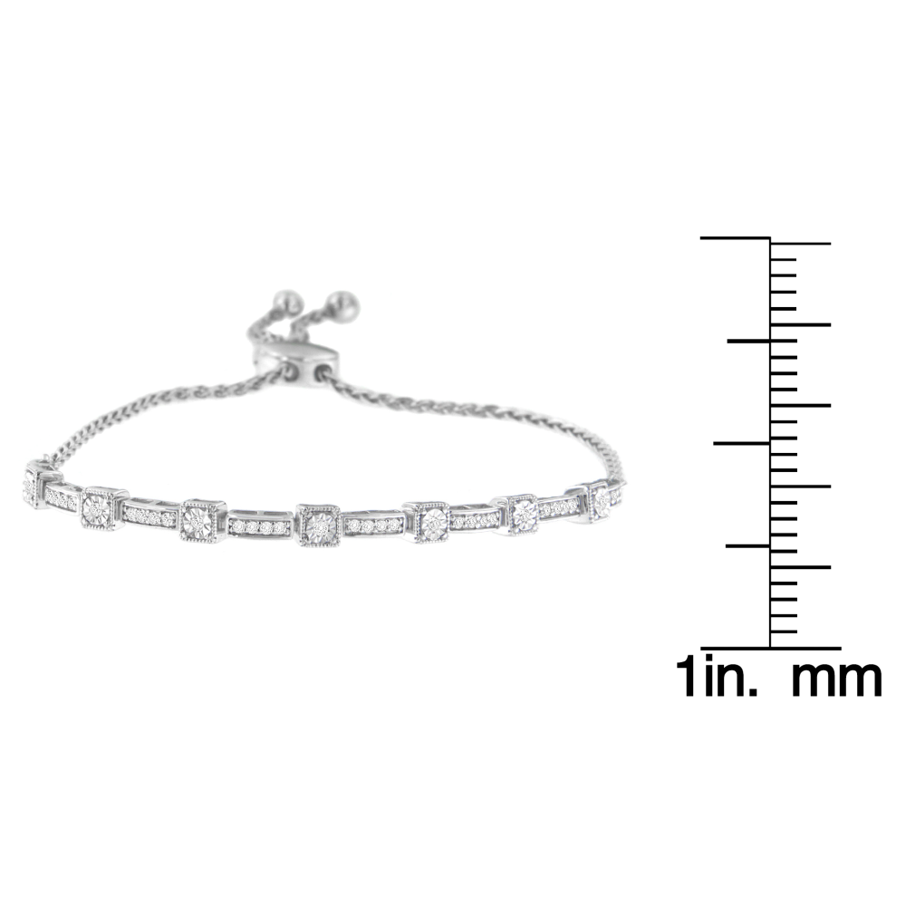 Sterling Silver 0.25ct TDW Diamond Bar Bolo Bracelet(H-I,I2-I3) - YuppyCollections