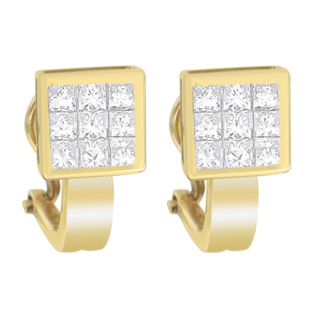 14K Yellow Gold 1.08ct. TDW Princess-Cut Diamond Composite Earrings (G-H, SI2-I1) - YuppyCollections