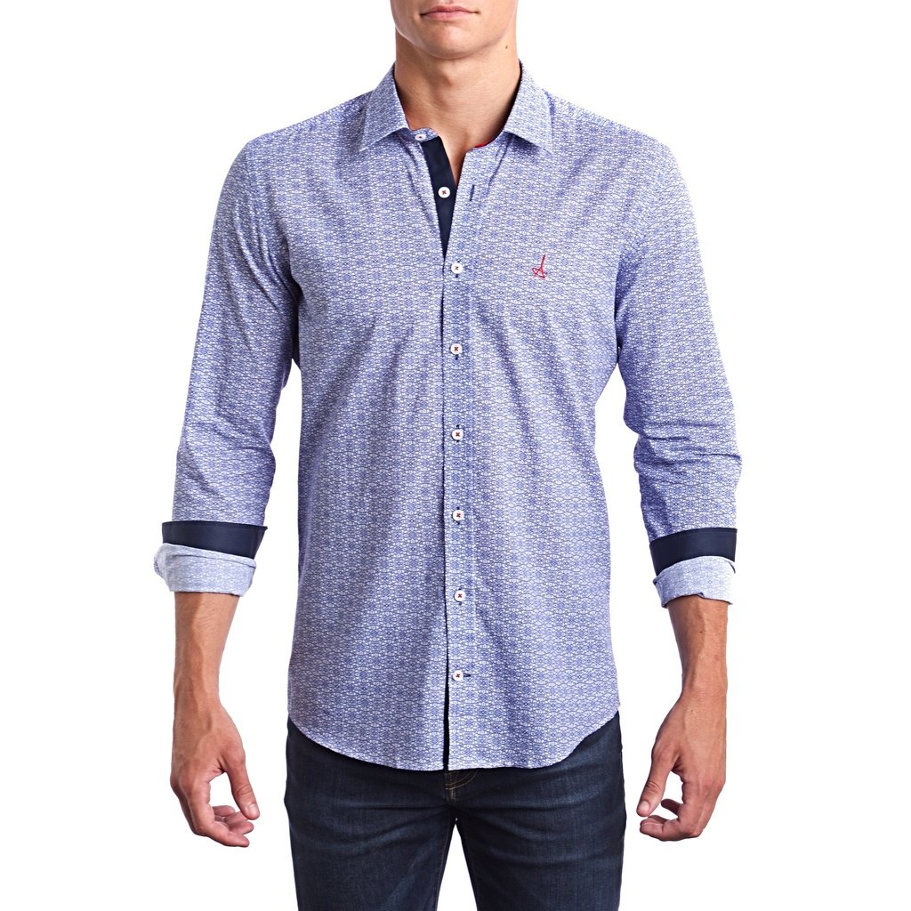 Pattern Blue Andriali Slim Fit Dress Shirt - YuppyCollections