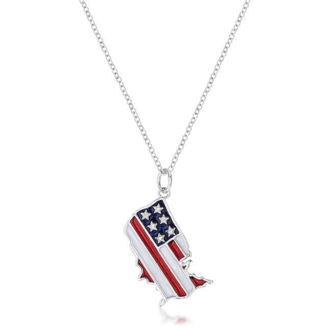 .015 Ct Patriotic U.S. Map Necklace with Red White and Blue Enamel and Cubic Zirconia - YuppyCollections