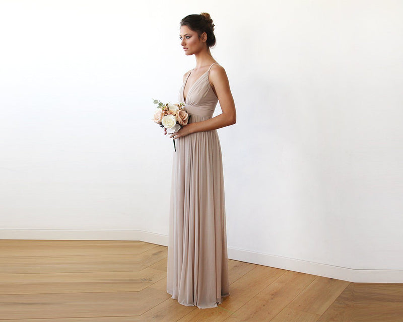 Chiffon Maxi wrap with thin straps - Champagne maxi dress with adjustable straps 1170 - YuppyCollections