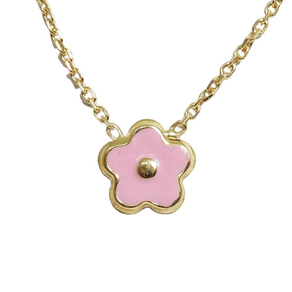 BecKids 18k Gold Pink Enamel Daisy Flower Necklace - YuppyCollections