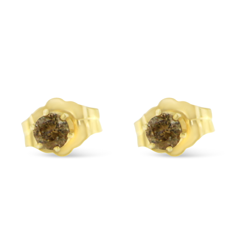 14K Yellow Gold 0.2 CTTW Champagne Color Diamond Stud Earrings (J-K, I2-I3) - YuppyCollections