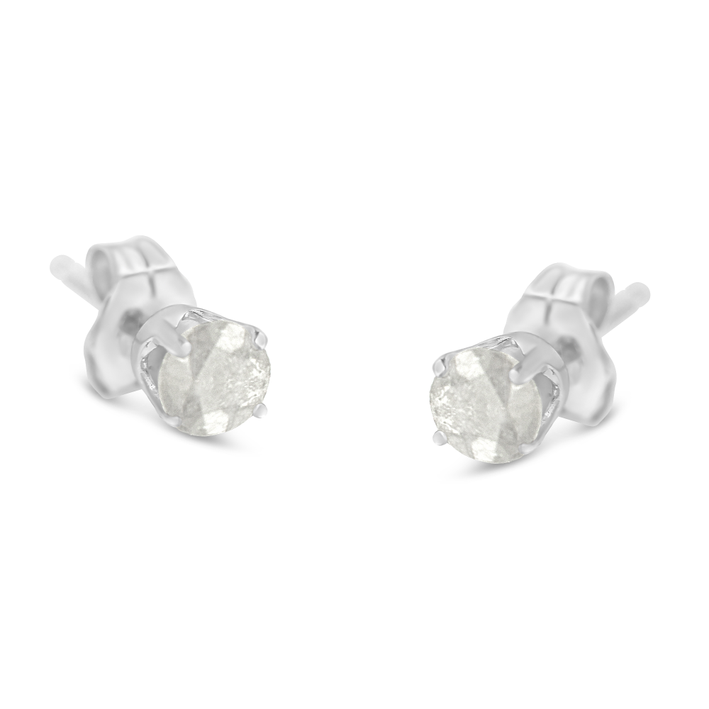 Sterling Silver .75ct TDW Certified Round-Cut Diamond Stud Earrings (I-J, I3) - YuppyCollections