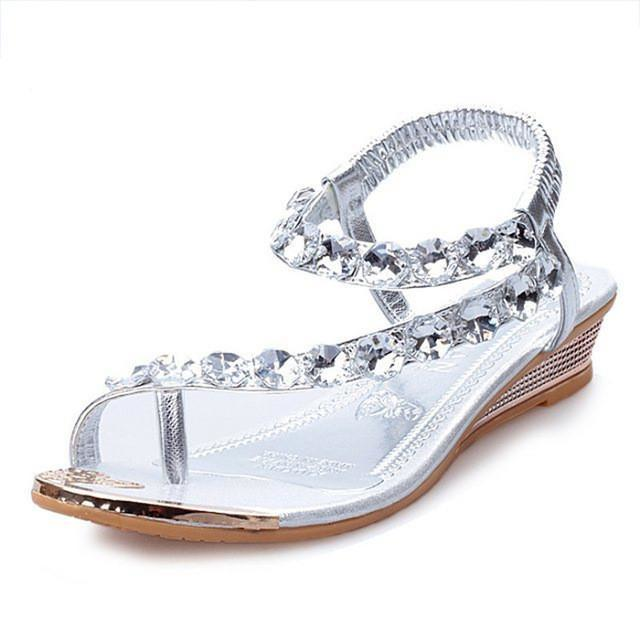 Womens Summer Rhinestone Sandals in Silver - YuppyCollections