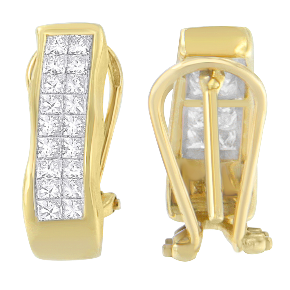 14K Yellow Gold 1ct. TDW Princess-cut Diamond Earrings,(G-H, VS1-VS2) - YuppyCollections