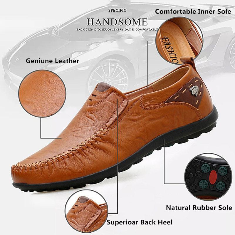 Mens Casual Leather Loafers with Rubber Anti Slippery Surface - YuppyCollections