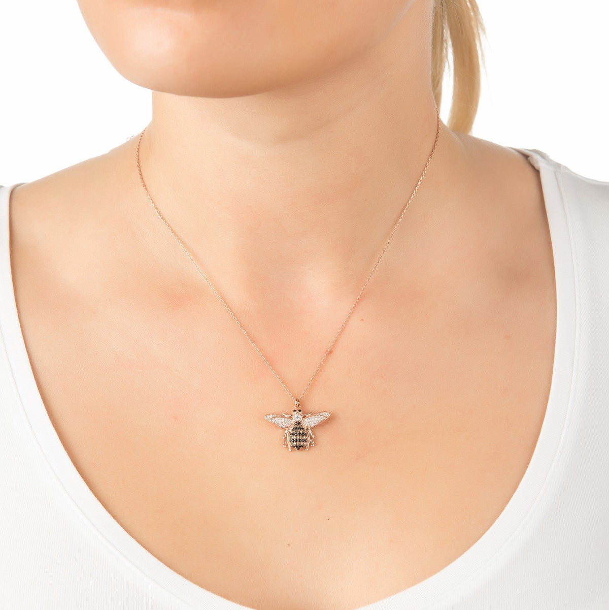 Honey Bee Pendant Necklace Silver - YuppyCollections