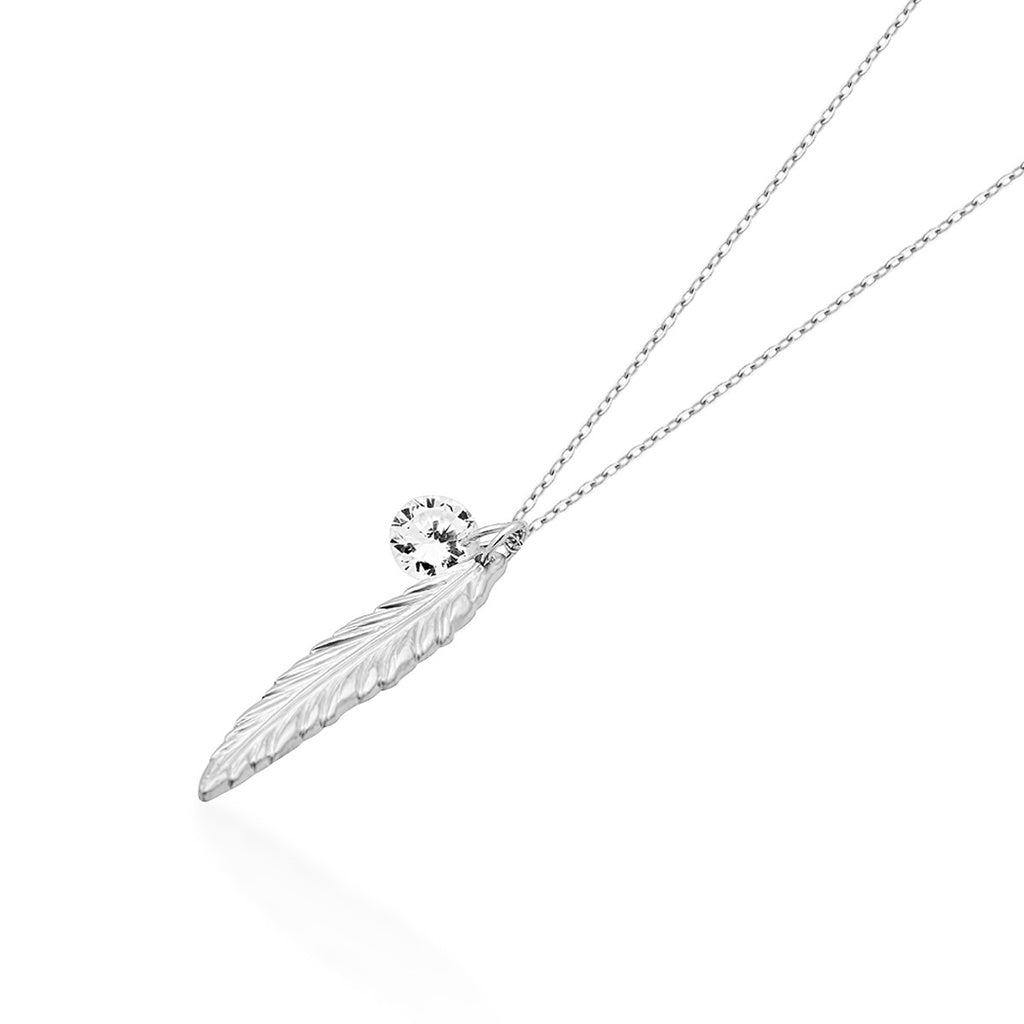 Feather Necklace, Silver Plated Feather and Birthstone Necklace, Elegant Necklace - YuppyCollections