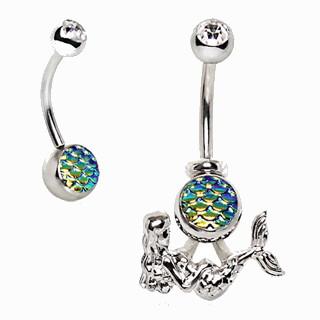 316L Stainless Steel 2-in-1 Fish Scale Cabochon Mermaid Navel Ring - YuppyCollections