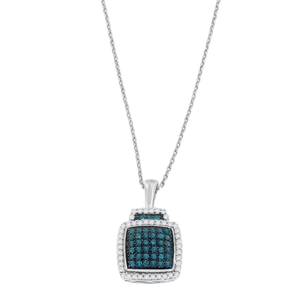 Sterling Silver 0.5 ct TDW Round Cut White and Treated Blue Diamond Block Pendant Necklace (I-J, I1-I2) - YuppyCollections