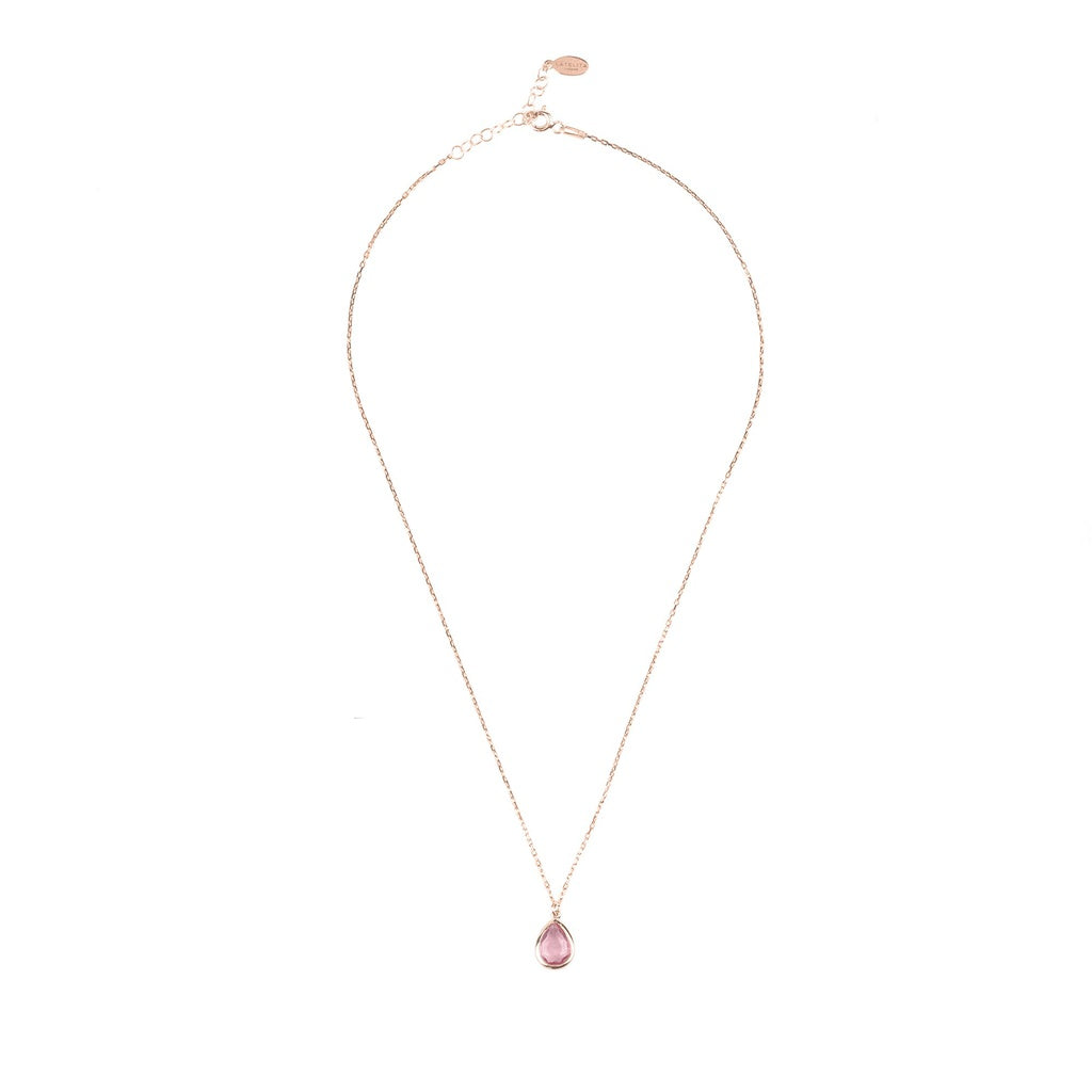 Pisa Mini Teardrop Necklace Rosegold Pink Tourmaline - YuppyCollections