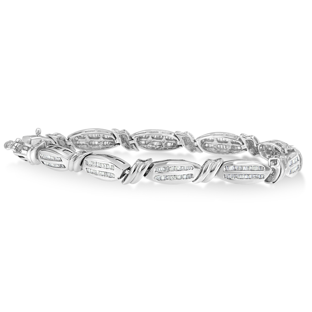 14K White Gold 1 1/2ct. TDW Baguette-cut Diamond Bracelet (H-I,I1-I2) - YuppyCollections